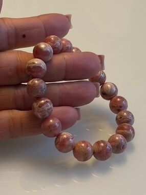 Rhodochrosite Beaded Stretch Bracelet - Pink